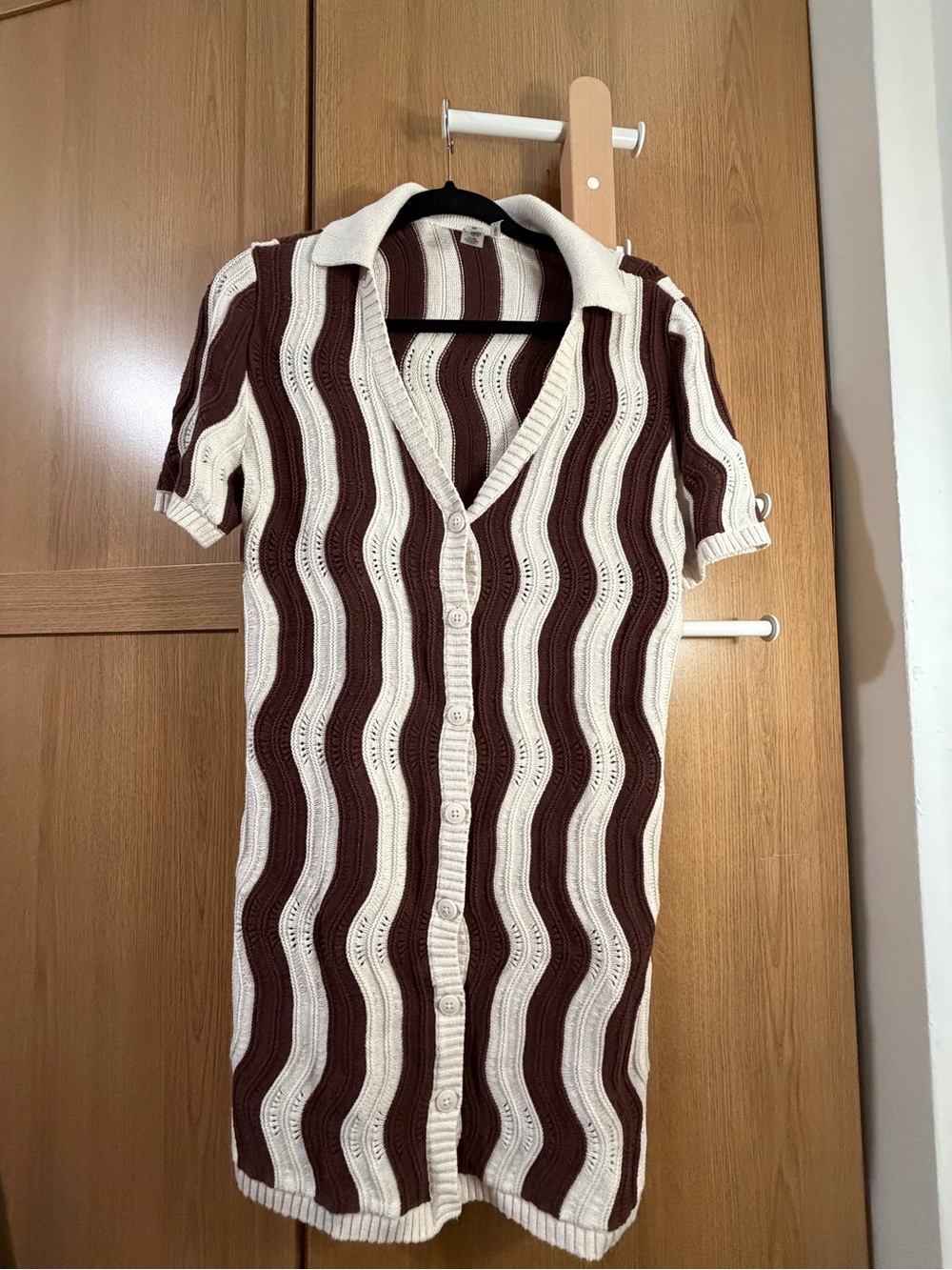 Simons Cream & Brown Striped Knit Button-Front Dress